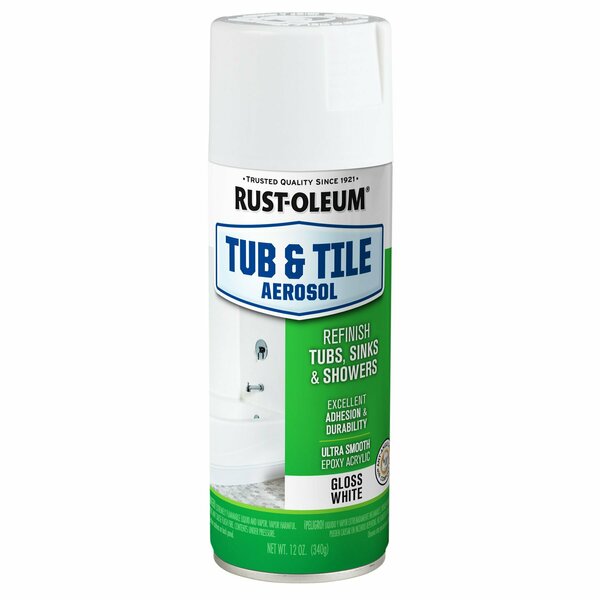 Rust-Oleum White, Gloss, 12 Oz, Approximately 10-15 sq. ft./can, Tub & Tile Paint Series 280882